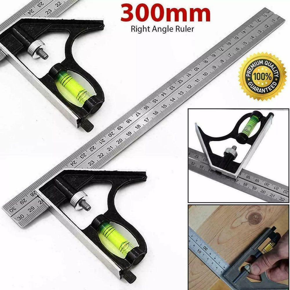 300mm 12 Adjustable Engineers Combination Try Square Set Right Angle Ruler UK