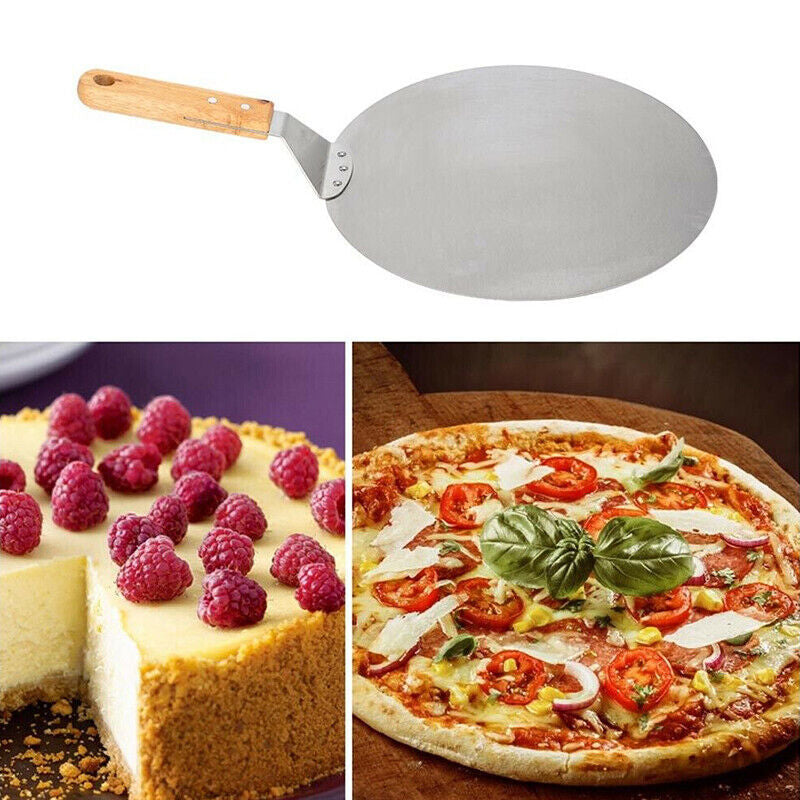 12Inch Stainless Steel Pizza Paddle Peel Bakers BBQ Oven Tray Wooden Handle