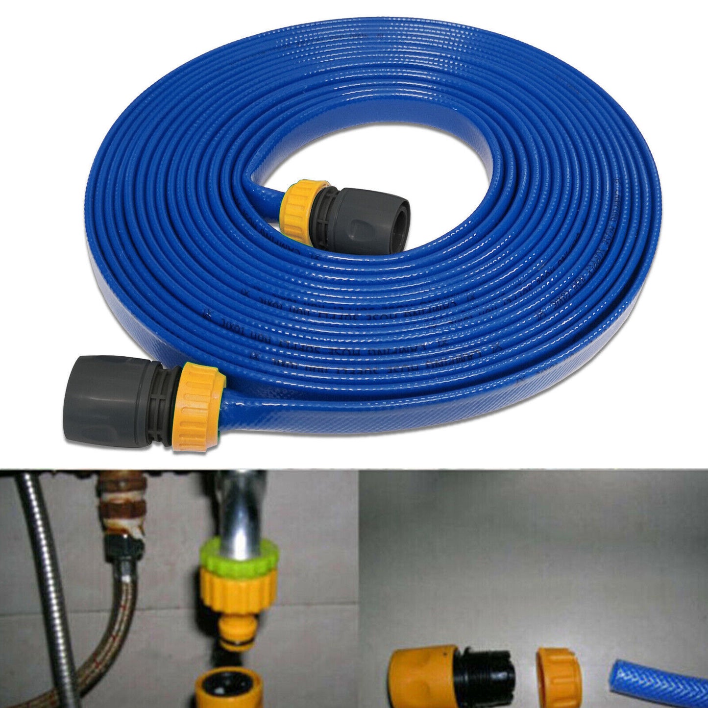 15M Flat Food Grade Water Hose Pipe Connector For Caravan, Motorhome Boat UK