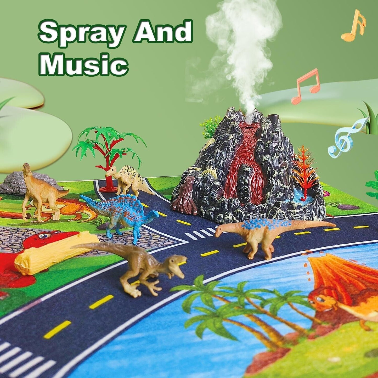 Dinosaur Jurassic Set With Activity Play Mat & Volcano Trees For Kids Toy