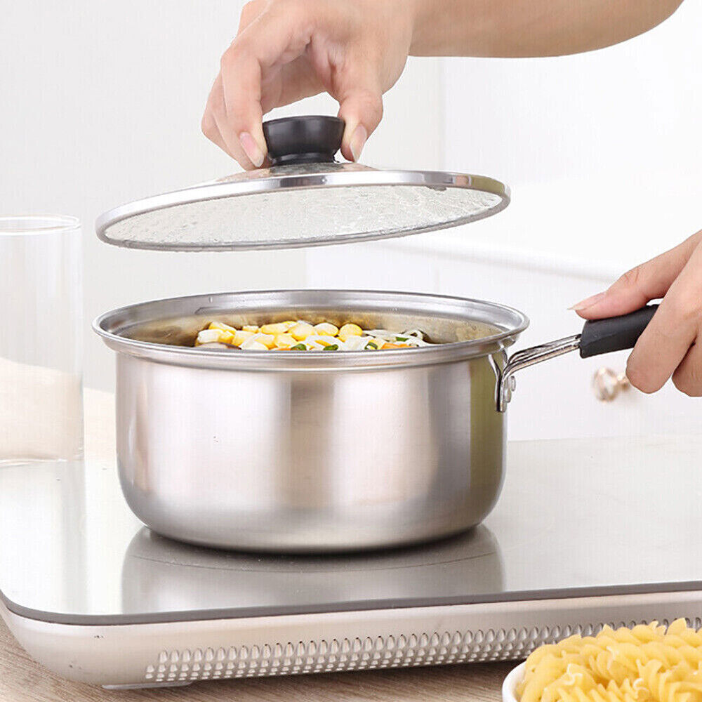 Set Of 3 Induction Non Stick Stainless Steel Cookware Kitchen Glass Lids Pot Pan