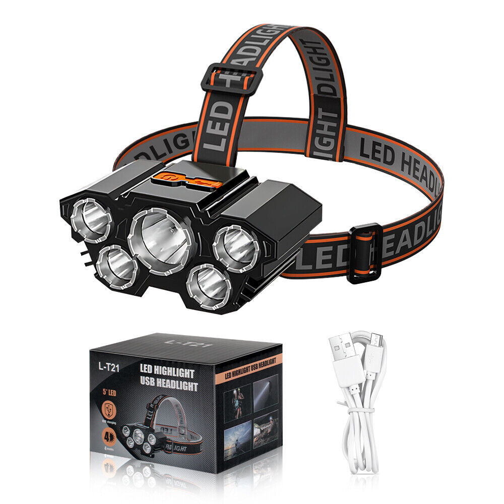 USB LED Headlamp Rechargeable LED Lamp Headlight Head Torch Cable Light