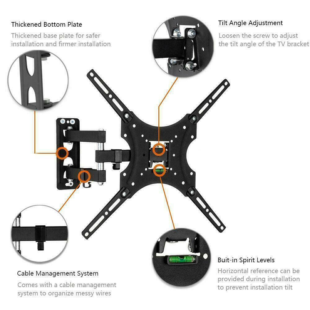 26-55 Full Motion TV Wall Mount Rotation 180 Swivel Bracket 26 32 40 42 50 55