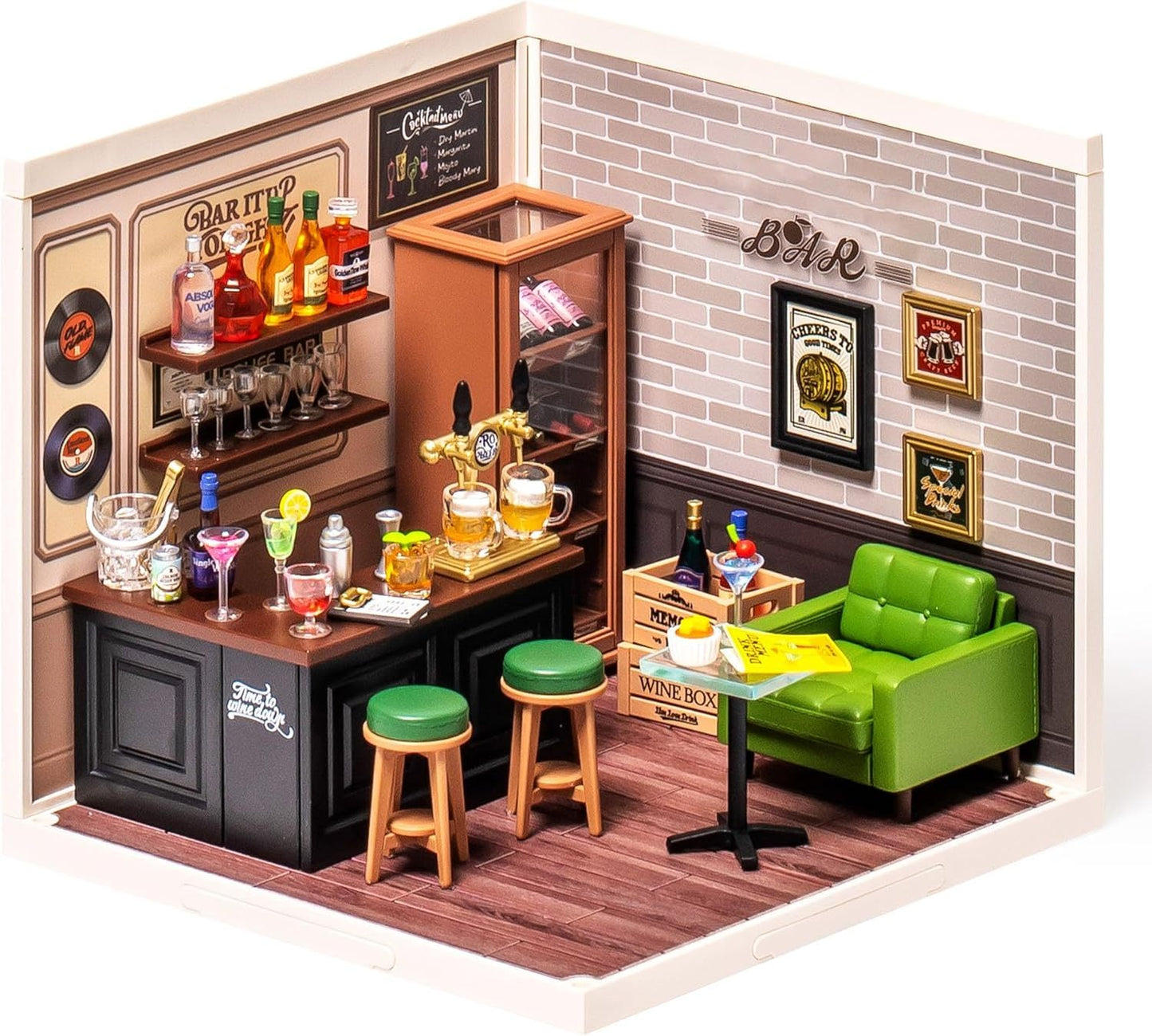 ROBOTIME DIY Miniature House Kit, Dollhouse Model Building Craft Kit With LED For Adults And Kids, Birthday Gift - Bar DW012