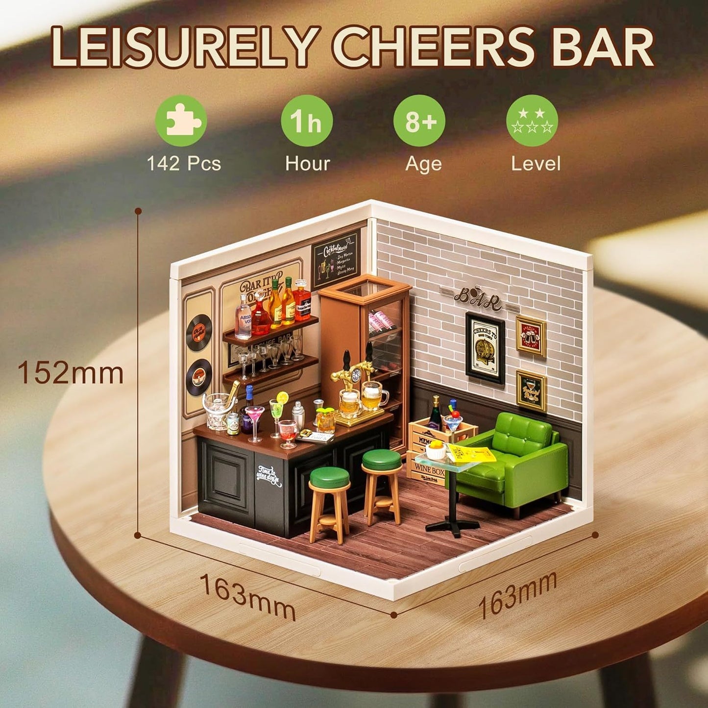 ROBOTIME DIY Miniature House Kit, Dollhouse Model Building Craft Kit With LED For Adults And Kids, Birthday Gift - Bar DW012