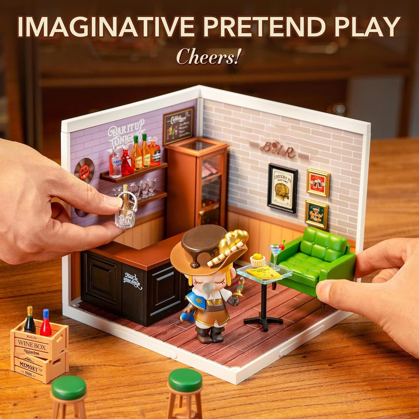 ROBOTIME DIY Miniature House Kit, Dollhouse Model Building Craft Kit With LED For Adults And Kids, Birthday Gift - Bar DW012