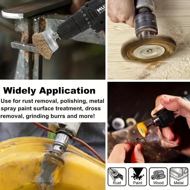 6Pcs 4 Flat Wire Wheel Drill Rotary Brush Paint Rust Removal 1-4 Shank UK