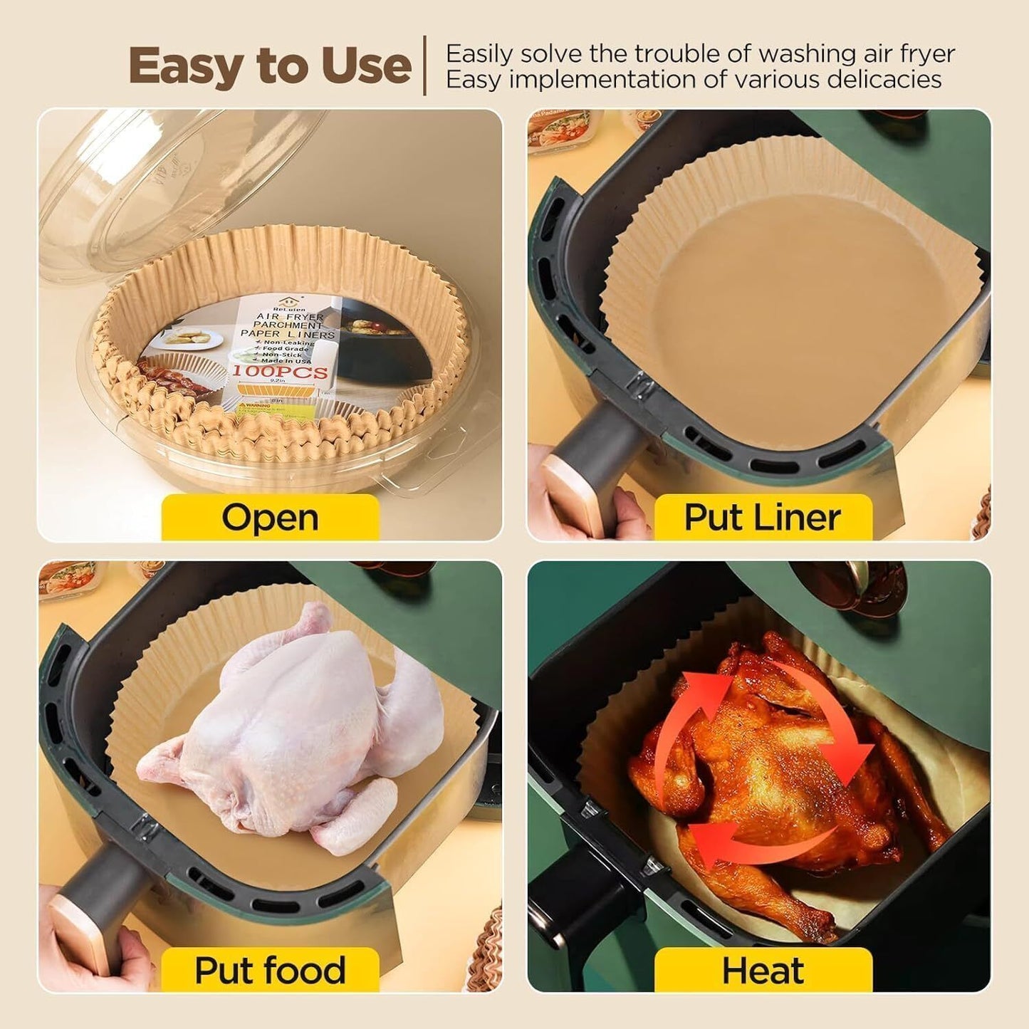 Round Disposable Non-Stick Air Fryer Steamer Paper Liner Parchment Baking