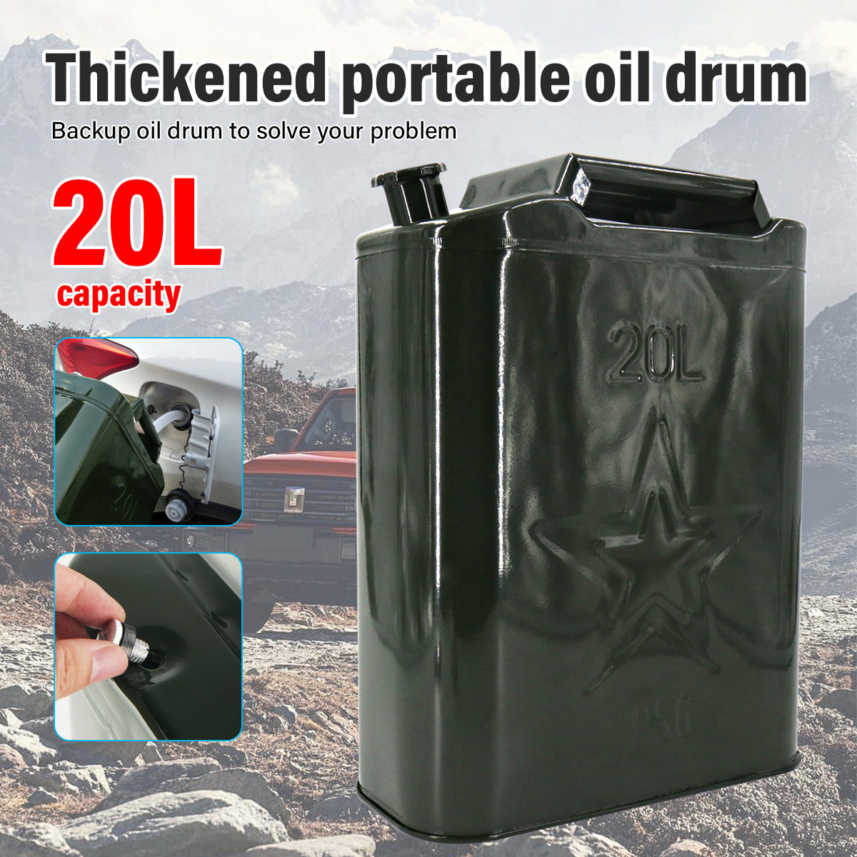 20L Metal Jerry Can Green Car Storage Fuel Petrol Container & Flexi Spout