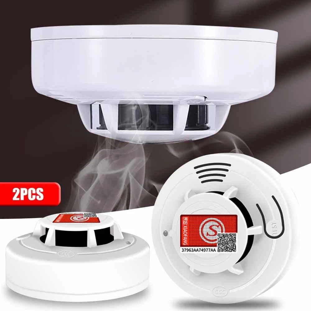 2 X Home Fire Alarm Smoke Detector Gas Sensor Twin Pack With Batteries