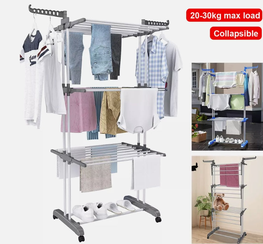 4 Tier Clothes Airer Dryer Rack Foldable Dry Rail Hanger Laundry Indoor Outdoor