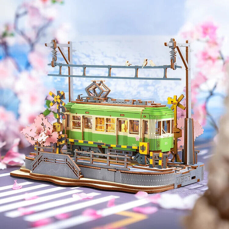 Rolife Sakura Journey Tram Car 3D Wooden Puzzle Model Toys Teens Gift