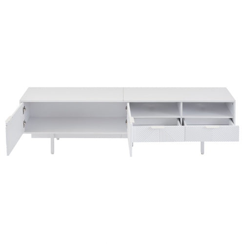 Modern Bohemian TV Cabinet, White Geometric Lines TV Stand, TV Entertainment Center With Storage Space, 200X40X51 Cm, Modern TV Stand For 90 Inch TVs, Console Media Cabinet For Living Room