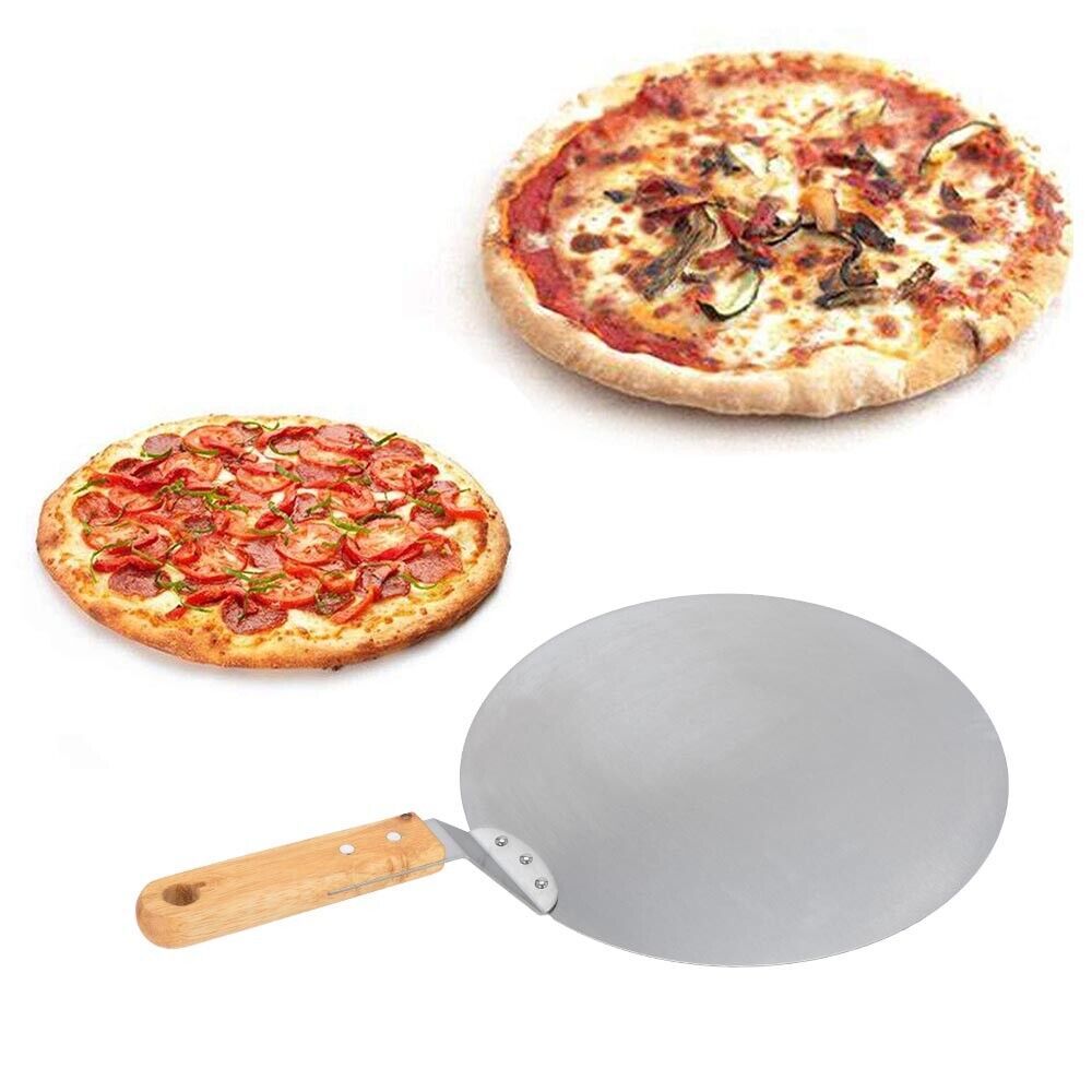 12Inch Stainless Steel Pizza Paddle Peel Bakers BBQ Oven Tray Wooden Handle