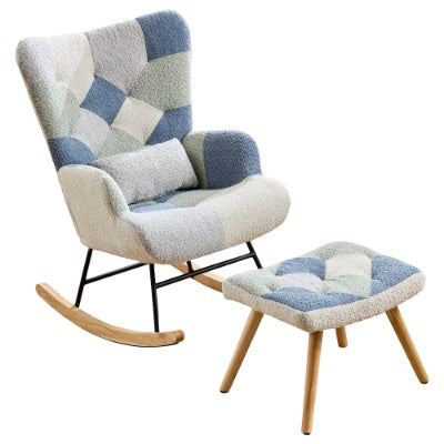 Rocking Chairs For Adults, Tteddy Rocking Chair Relaxing Recliner Chair With Solid Wood Legs High Back Lounge Chairs For Balcony Living Room Bedroom