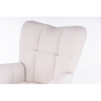 Mid Century Modern Teddy Fabric Tufted Upholstered Rocking Chair Padded Seat For Living Room Bedroom,Ivory White