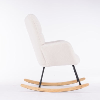 Mid Century Modern Teddy Fabric Tufted Upholstered Rocking Chair Padded Seat For Living Room Bedroom,Ivory White