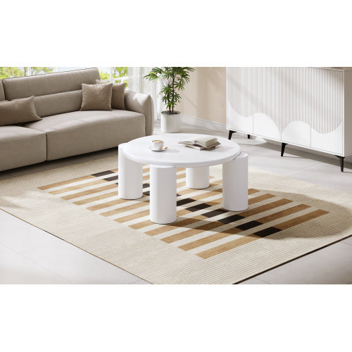 White Round Coffee Table,Wooden Painted Coffee Table,Tea Table, Cute Wooden Modern Center Table With 4 Legs For Bedroom Apartment, Living Room, Farmhouse