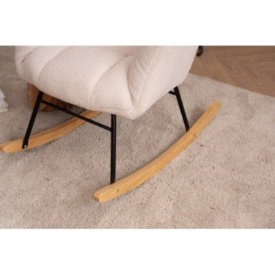 Mid Century Modern Teddy Fabric Tufted Upholstered Rocking Chair Padded Seat For Living Room Bedroom,Ivory White