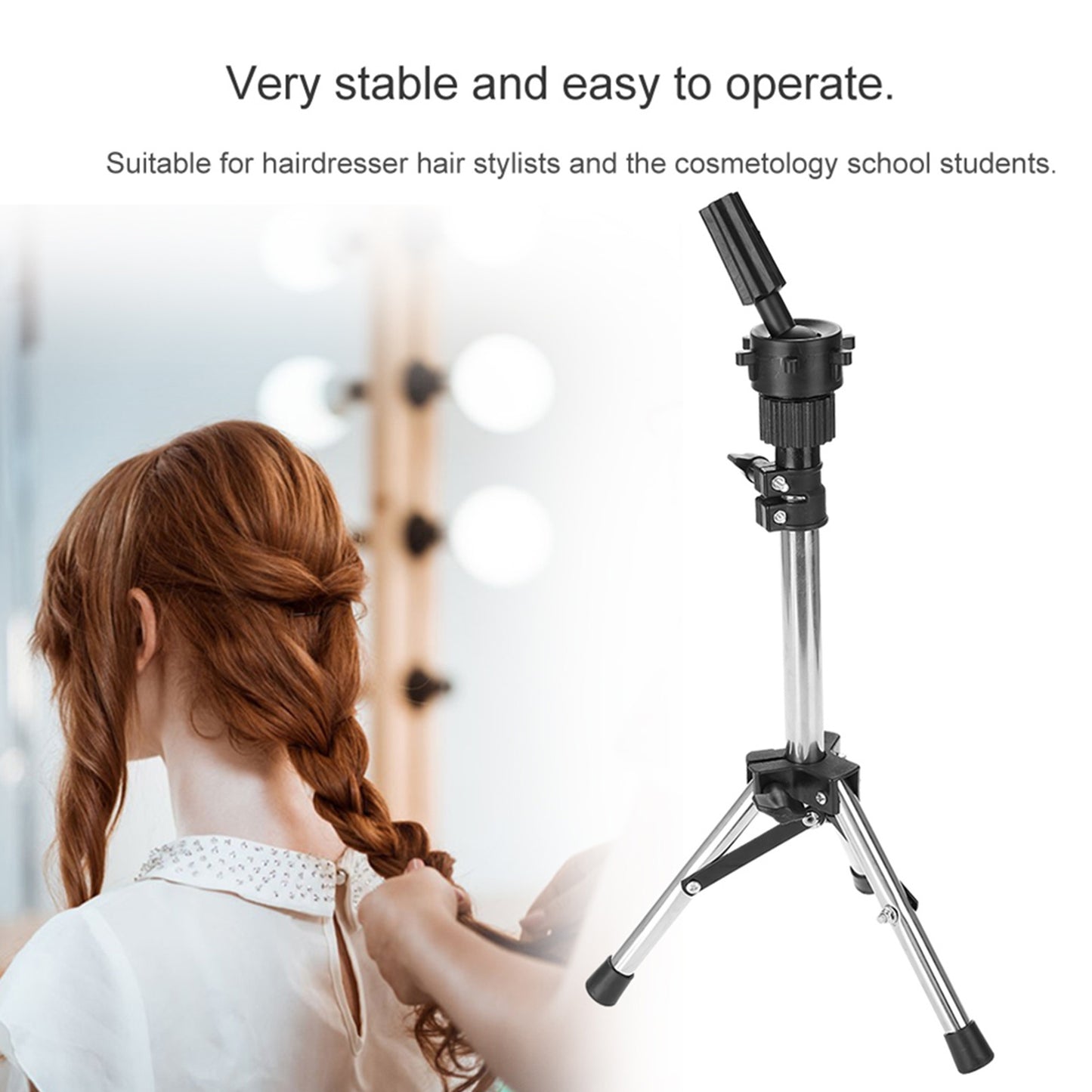 Hairdressing Training Head Holder Adjustable Salon Model Mannequin Head Tripod Stand Silver