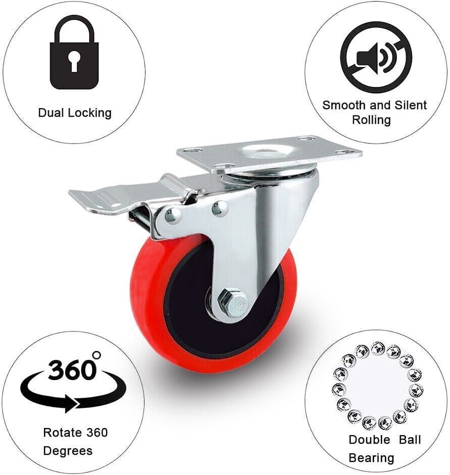 2PCS Double Bearing 700KG Rubber Swivel Brake Castor Wheel Trolley Caster