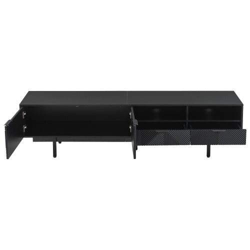 Modern Bohemian TV Cabinet, Black Geometric Lines TV Stand, TV Entertainment Center With Storage Space, 200X40X1 Cm, Modern TV Stand For 90 Inch TVs, Console Media Cabinet For Living Room