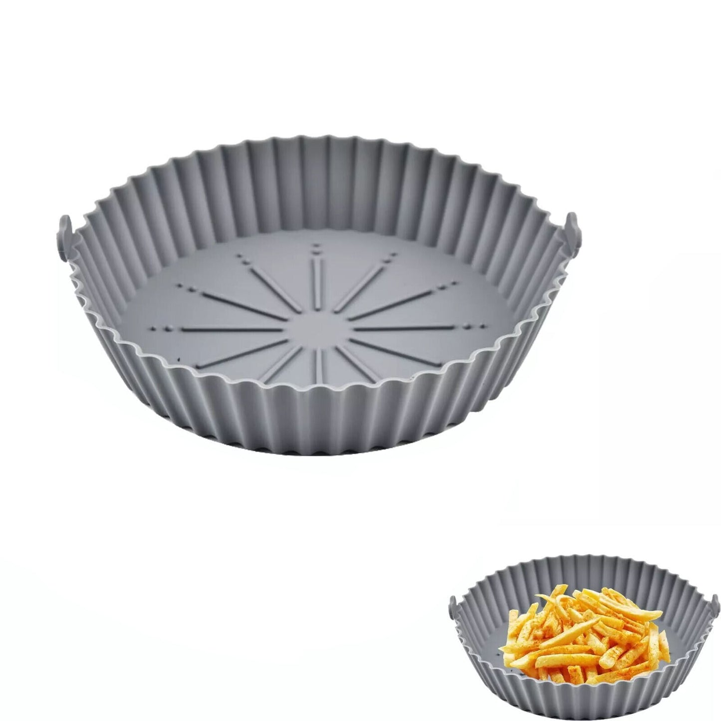 Silicone Air Fryer Pot For Liner Handle Baking Basket Accessories Pan Grey
