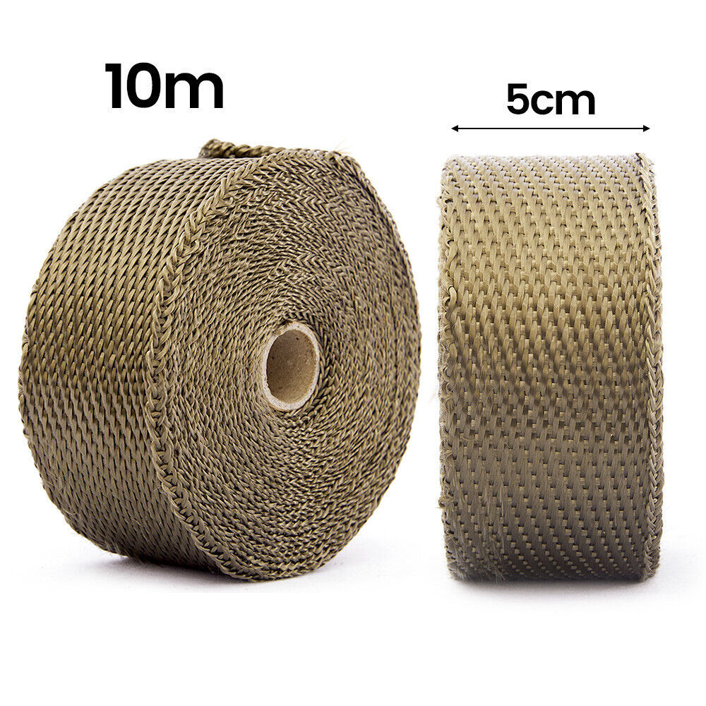 10M Titanium Gold Heat Wrap Tape Exhaust Insulating Downpipe Manifold 10 Ties