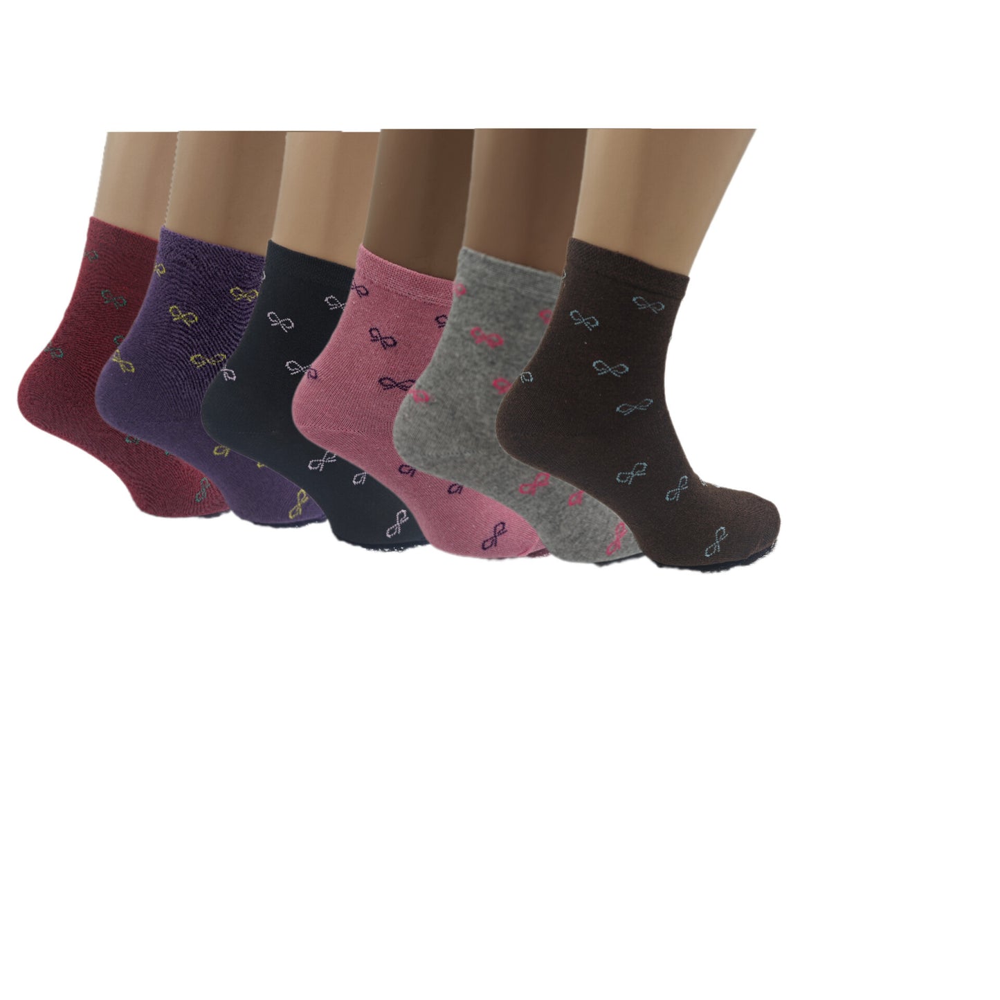 Set Of 6 12 Or 24 Pairs Womens Colorful Bow Socks