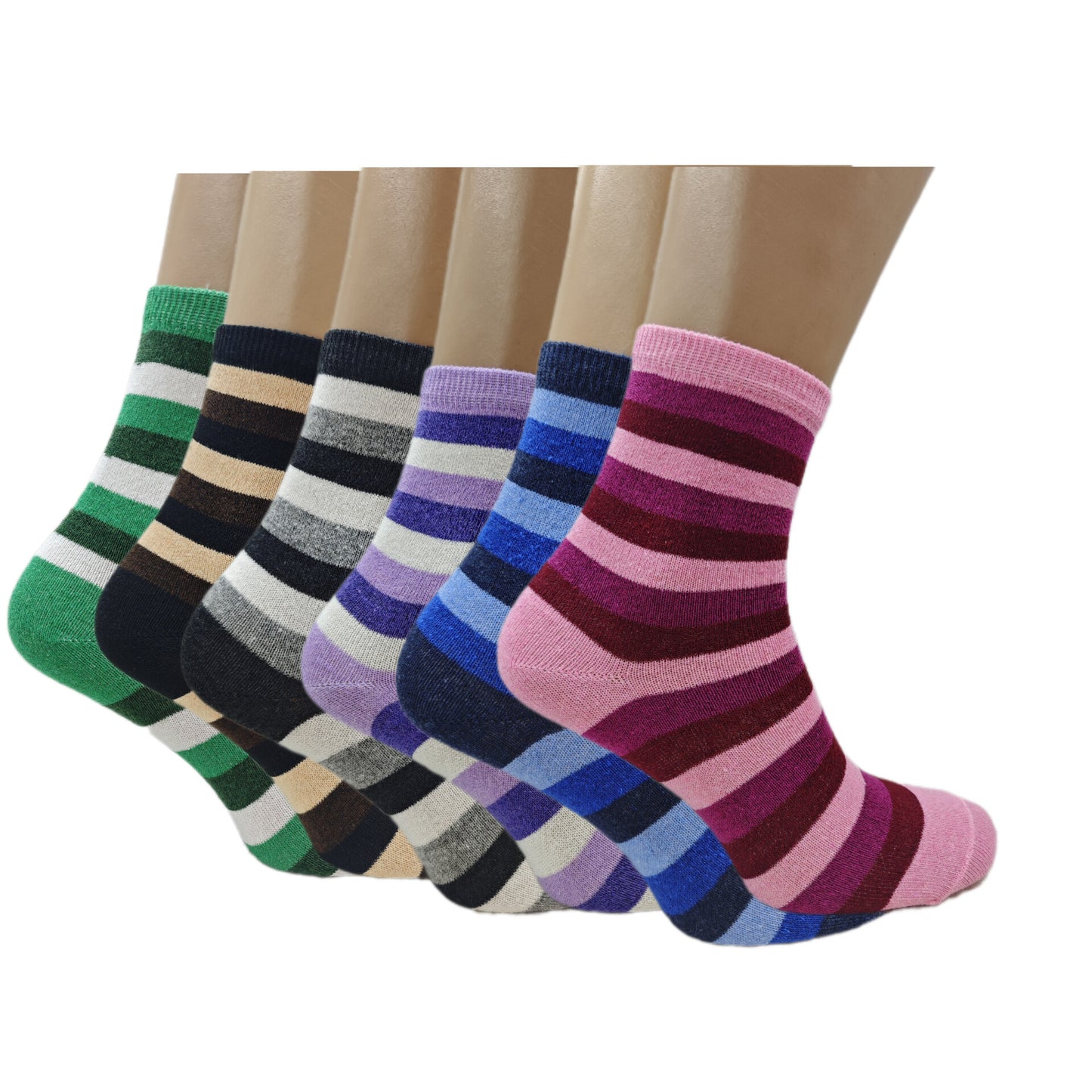 Pack Of 6 12 24 Pairs Womens Colourful Striped Socks