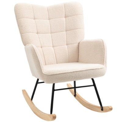HOMCOM Berber Fleece Nursery Glider Rocker For Nursing, Wingback Rocking Chair For Living Room, Beige
