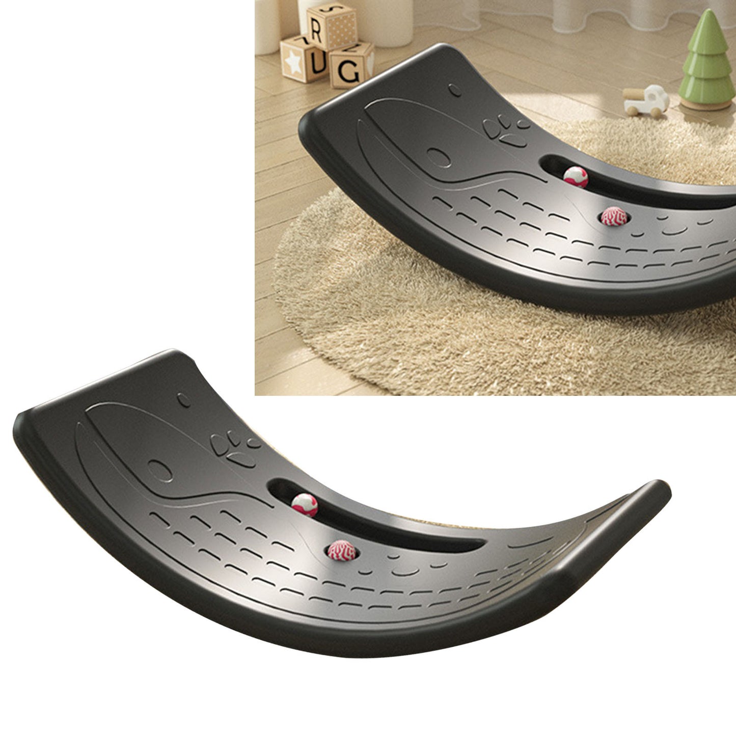 Kids Rocker Board Plastic Load Bearing 50kg 110.2lb Children's Wobble Board For Exercise Indoor Birthday Gift Black
