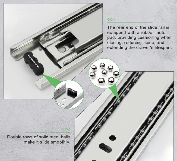 10-16 Heavy Duty Cold Rolled Steel Full Extension Ball Bearing Drawer Slides