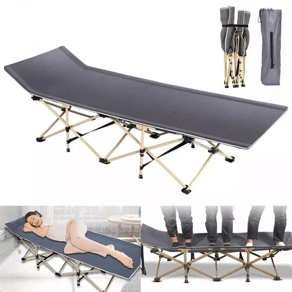 Heavy Duty Single Folding Bed With Bag Camping Travel Guest Lightweight UK