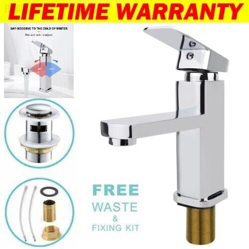New Modern Waterfall Bathroom Tap Basin Sink Mono Mixer Chrome Cloakroom Waste