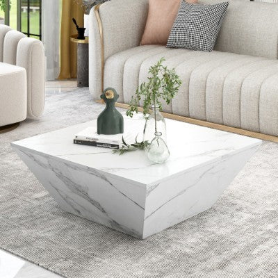 Marbling Veneer PVC Coffee Table For Living Room Tea Table Large Side Table With 2 Cabinet White Square Nesting Table Side Table Wooden Centre Table Console Sofa Table With Storage 70x70x36cm