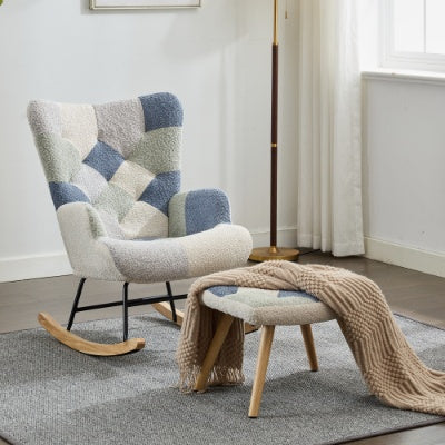 Rocking Chairs For Adults, Tteddy Rocking Chair Relaxing Recliner Chair With Solid Wood Legs High Back Lounge Chairs For Balcony Living Room Bedroom