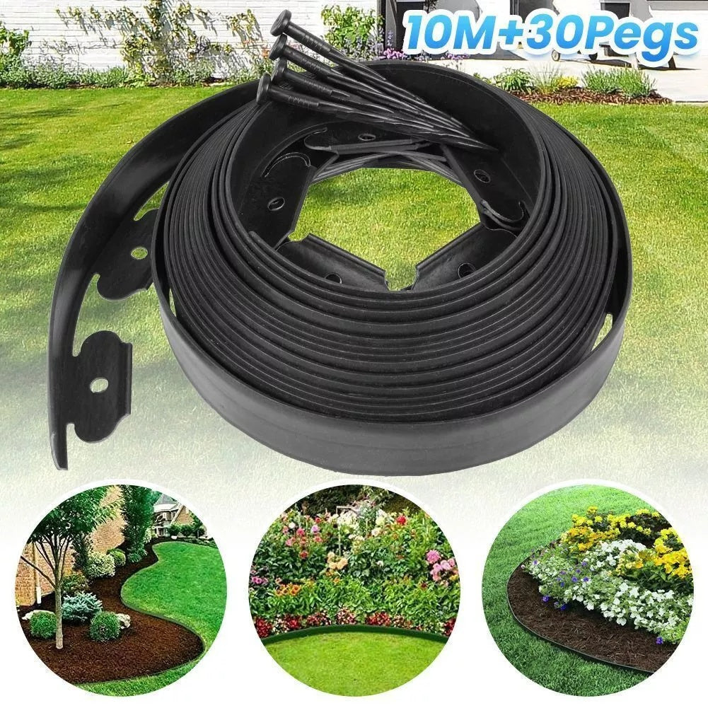10m Lawn Edge Border With 50 Pegs Garden Edging For Paths Drives Flower Grass