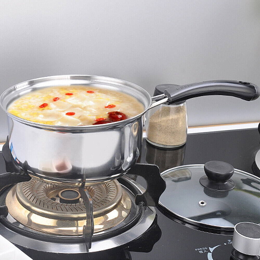 Set Of 3 Induction Non Stick Stainless Steel Cookware Kitchen Glass Lids Pot Pan