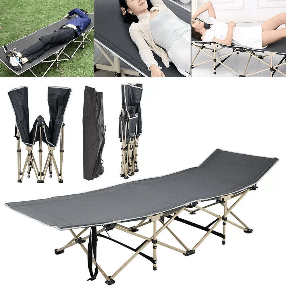 Heavy Duty Single Folding Bed With Bag Camping Travel Guest Lightweight UK