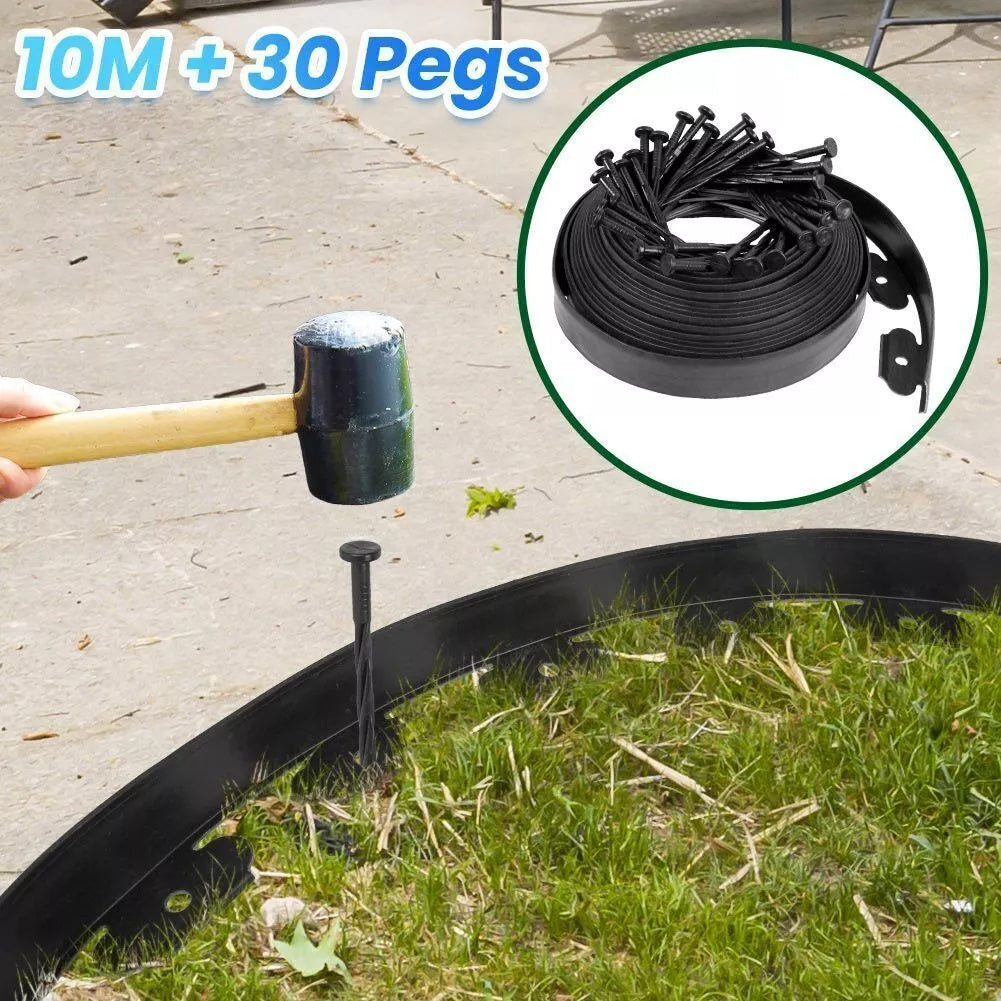 10m Lawn Edge Border With 50 Pegs Garden Edging For Paths Drives Flower Grass