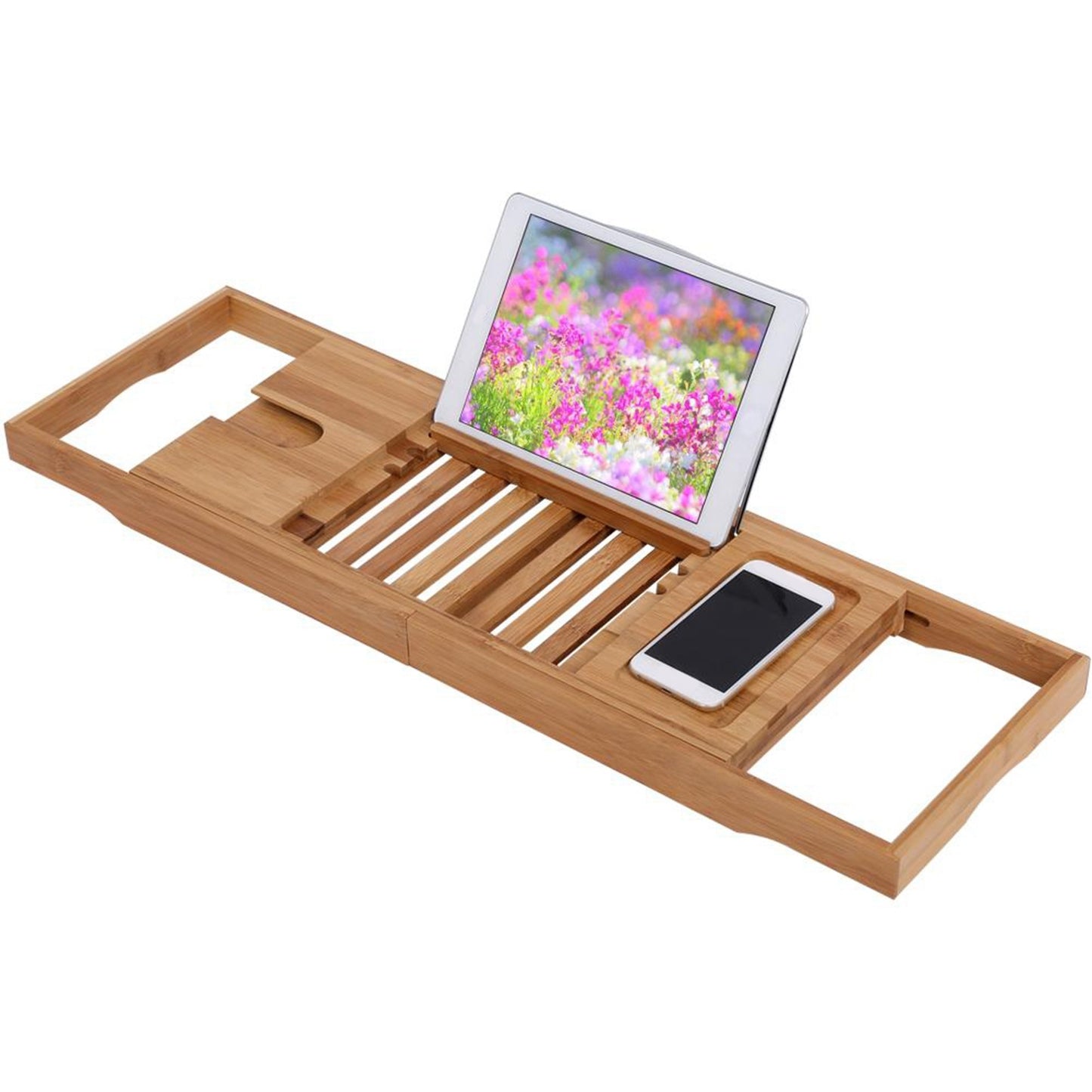 1Pc Extendable Bamboo Bathtub Rack Shelf Bathroom Shower Tub Book Reading Tray Stand