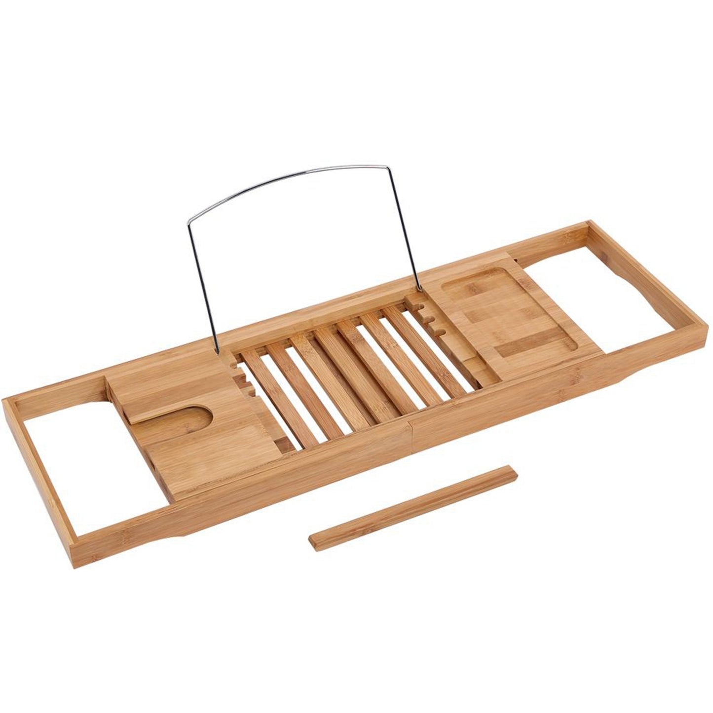 1Pc Extendable Bamboo Bathtub Rack Shelf Bathroom Shower Tub Book Reading Tray Stand