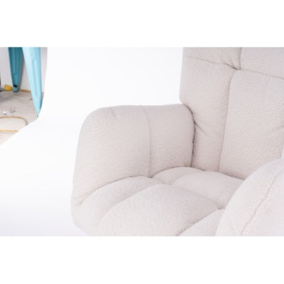 Mid Century Modern Teddy Fabric Tufted Upholstered Rocking Chair Padded Seat For Living Room Bedroom,Ivory White