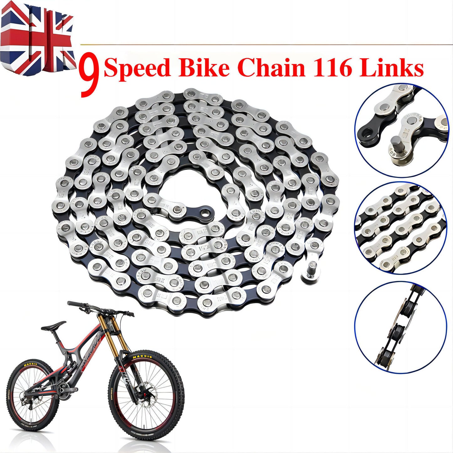 9 Speed 116 Links Road Mountain Bike Chain Bicycle For Shimano Srsam UK
