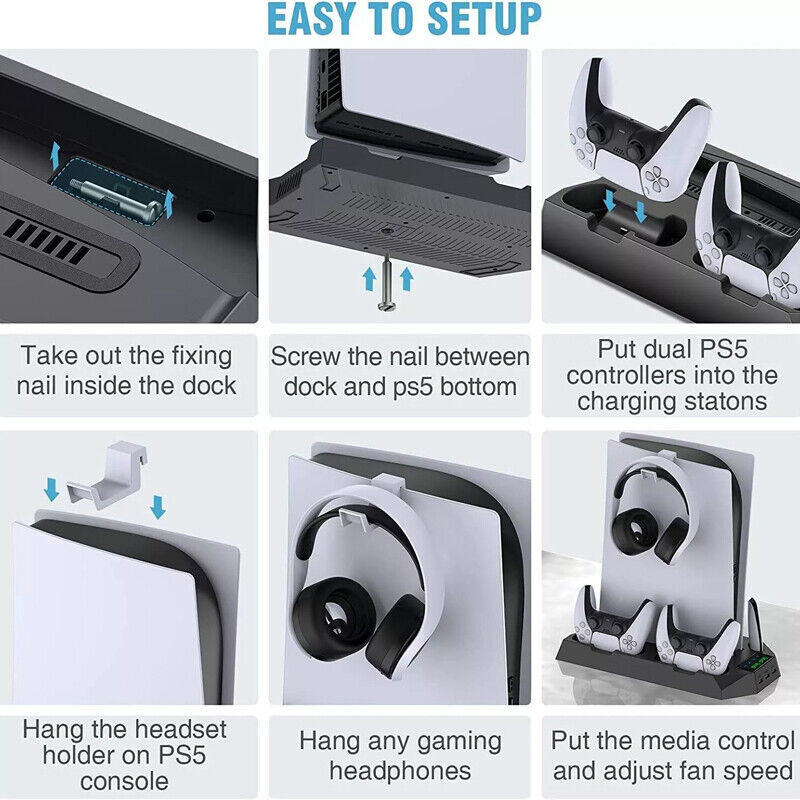PS5 Vertical Cooling Fan Stand Controller Charger Station For Playstation 5