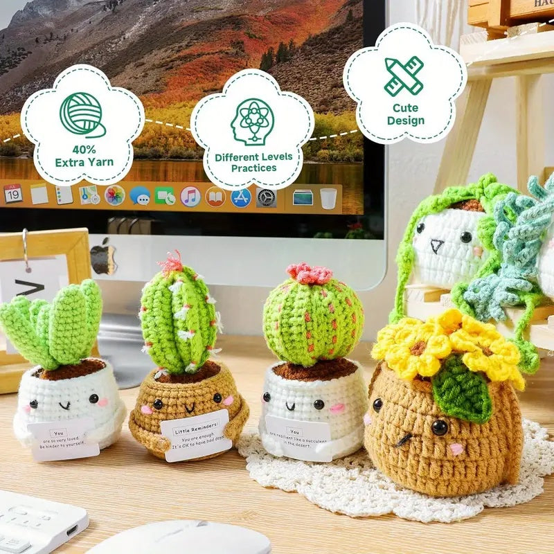 Crochet Kit Crochet Kit For Beginners Emotional Support Succulent Crochet & Knitting Kit With Step By Step Video Lessons 6pcs Succulent Crochet Kit With Crochet Accessories