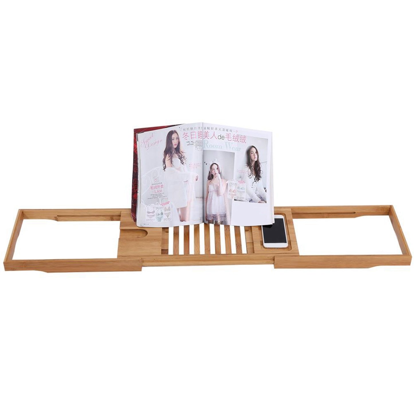 1Pc Extendable Bamboo Bathtub Rack Shelf Bathroom Shower Tub Book Reading Tray Stand