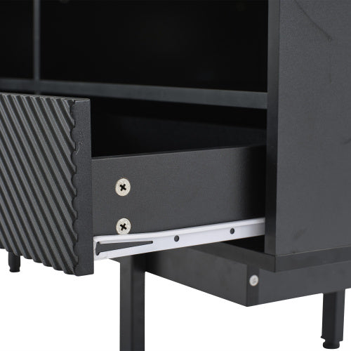 Modern Bohemian TV Cabinet, Black Geometric Lines TV Stand, TV Entertainment Center With Storage Space, 200X40X1 Cm, Modern TV Stand For 90 Inch TVs, Console Media Cabinet For Living Room