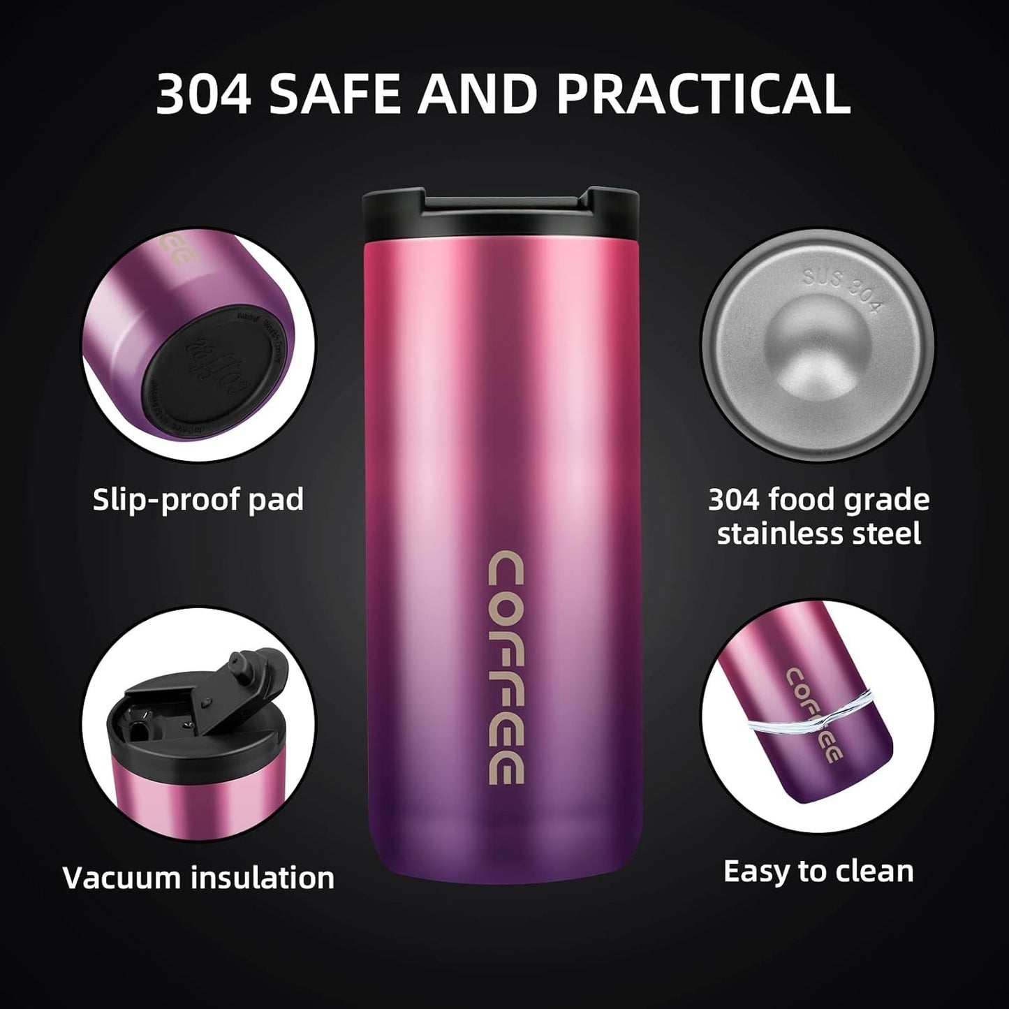 Thermal Travel Coffee Mug Cup Hot Warm Insulated Drinks Thermal Flask UK